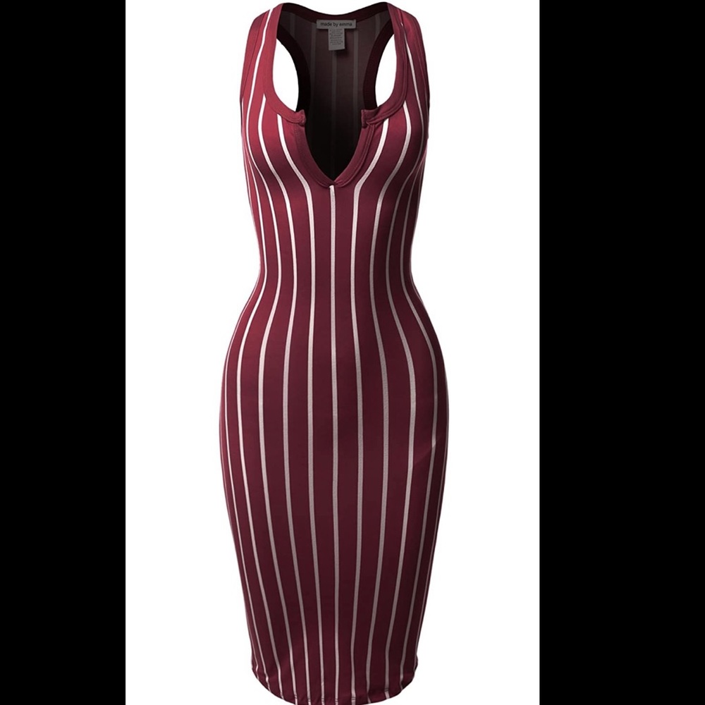 Burgundy and white striped dress Small